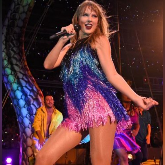 Purple, Blue and Teal fringe with black sparkly shorts and a base under fringe. - Picture 3 of 3